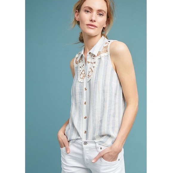 Anthropologie Tops - Anthropologie Edinboro Sleeveless Linen Buttondown